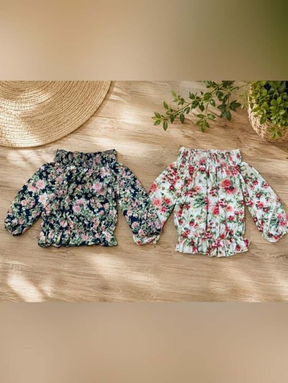 Bundle Women’s Floral Off Shoulder Peasant Tops Navy & Ivory Size Small